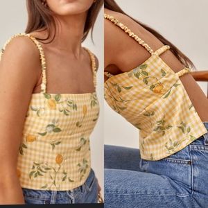 Reformation Linen Rind Top Lemon Meringue Size XL